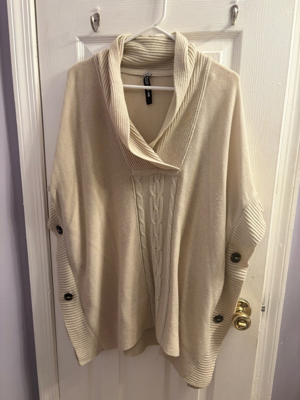 Design Lab Lord & Taylor Cream Cable Shawl Collar Poncho Sweater